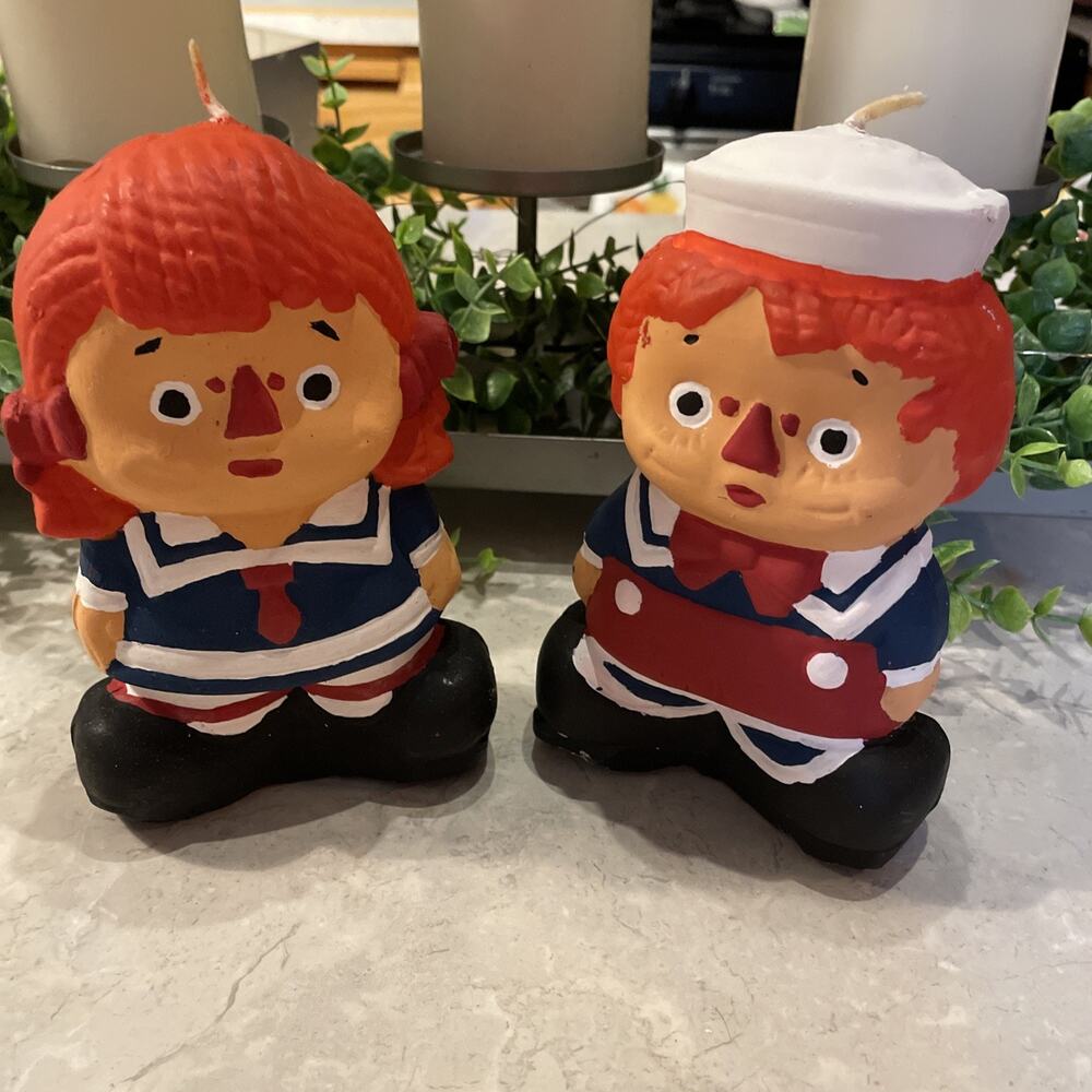Vintage 1974 Raggedy Ann and Andy Figure Candles 4221/4222 6”